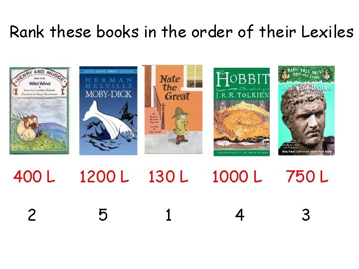 Rank these books in the order of their Lexiles 400 L 1200 L 130