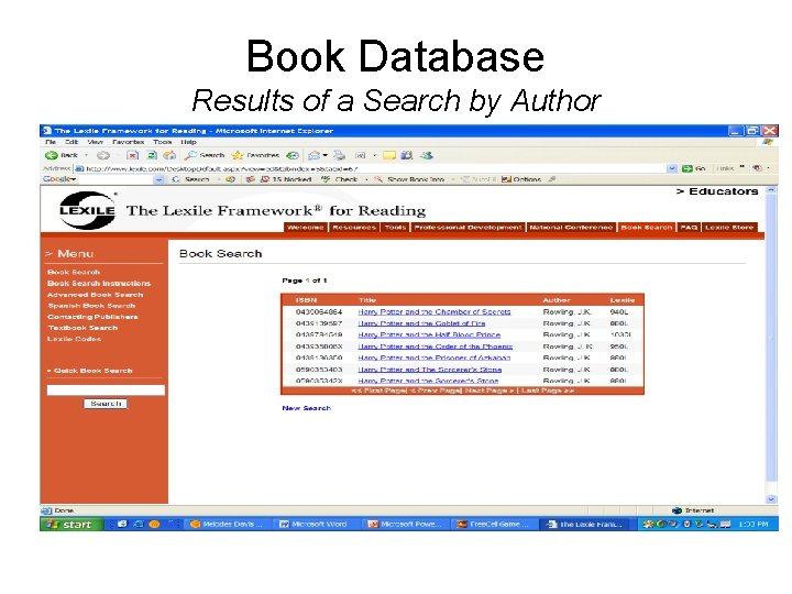 Book Database Results of a Search by Author 