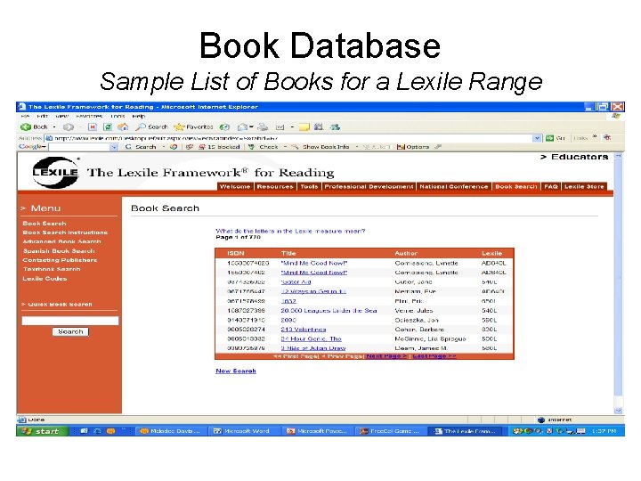 Book Database Sample List of Books for a Lexile Range 