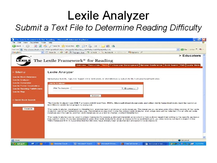 Lexile Analyzer Submit a Text File to Determine Reading Difficulty 