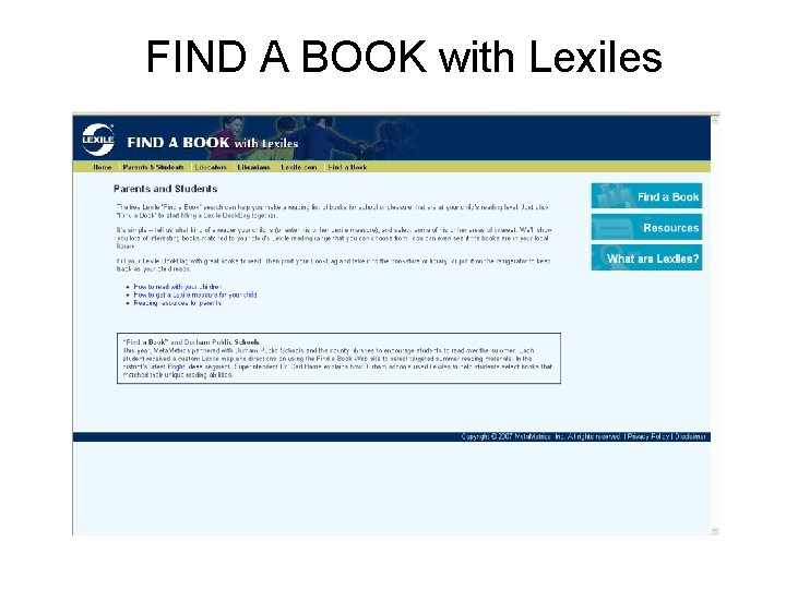 FIND A BOOK with Lexiles 