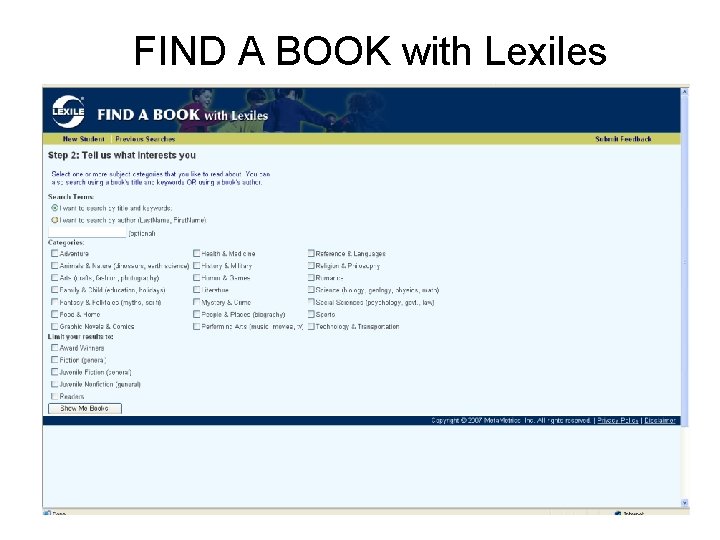 FIND A BOOK with Lexiles 