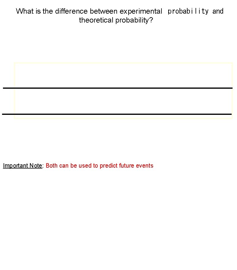 What is the difference between experimental probability and theoretical probability? Theoretical Probability: what "should"
