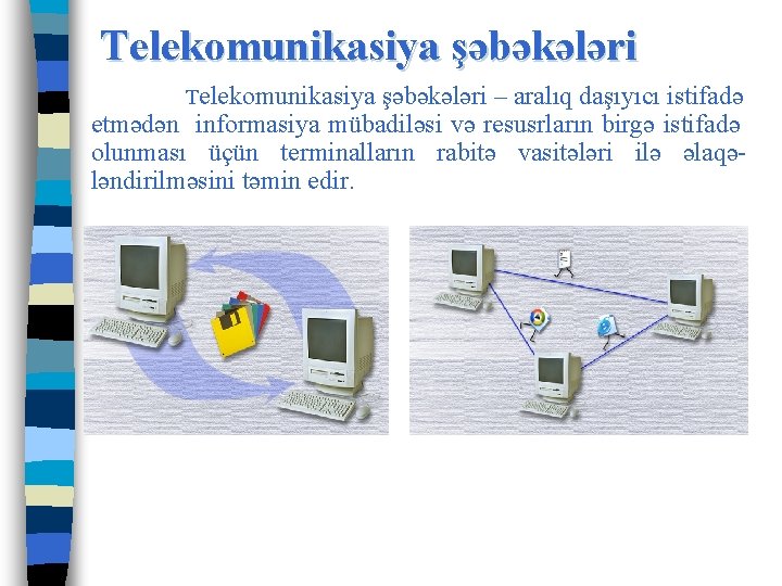 Telekomunikasiya şəbəkələri – aralıq daşıyıcı istifadə etmədən informasiya mübadiləsi və resusrların birgə istifadə olunması