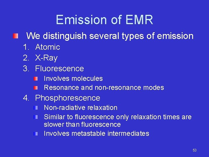 Emission of EMR We distinguish several types of emission 1. 2. 3. Atomic X-Ray