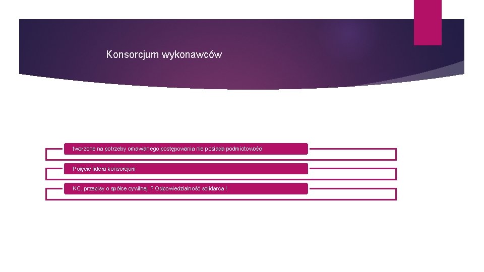 Konsorcjum wykonawców tworzone na potrzeby omawianego postępowania nie posiada podmiotowości Pojęcie lidera konsorcjum KC,