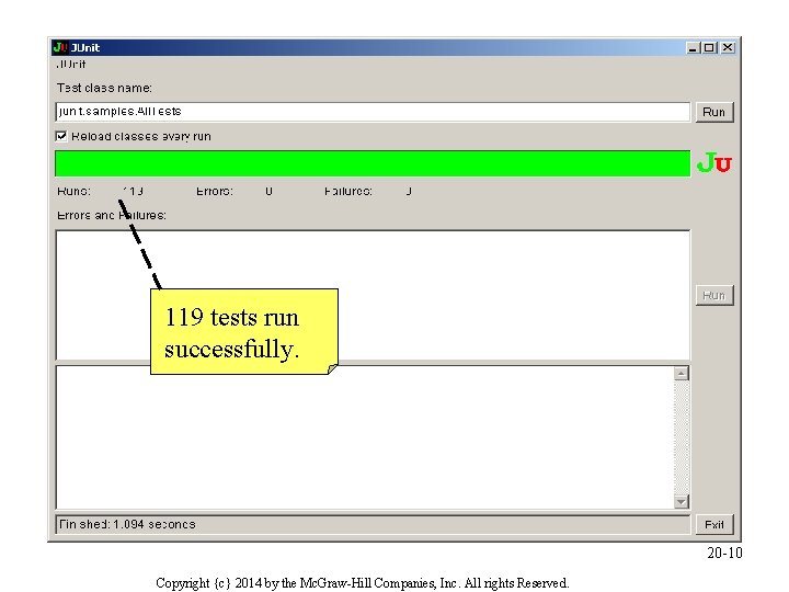 119 tests run successfully. 20 -10 Copyright {c} 2014 by the Mc. Graw-Hill Companies,