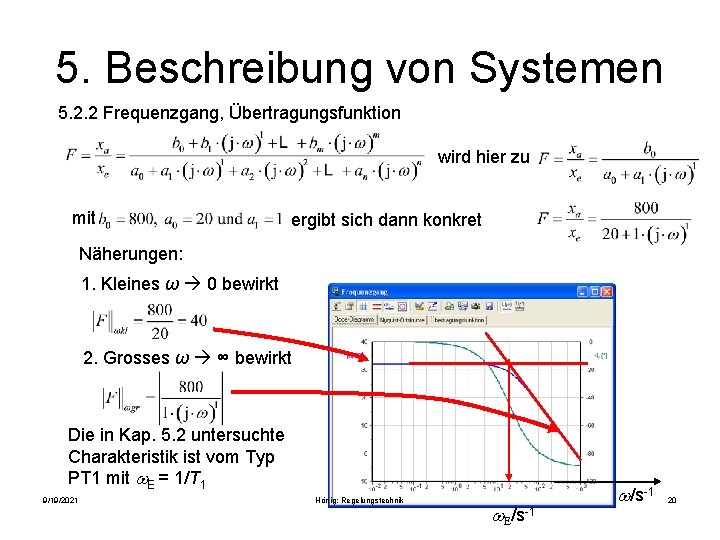 5. Beschreibung von Systemen 5. 2. 2 Frequenzgang, Übertragungsfunktion wird hier zu mit ergibt