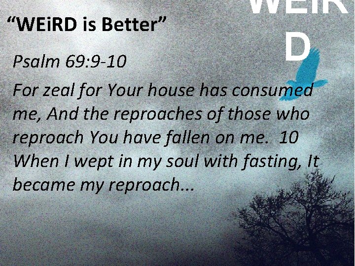“WEi. RD is Better” WEi. R D Psalm 69: 9 -10 For zeal for