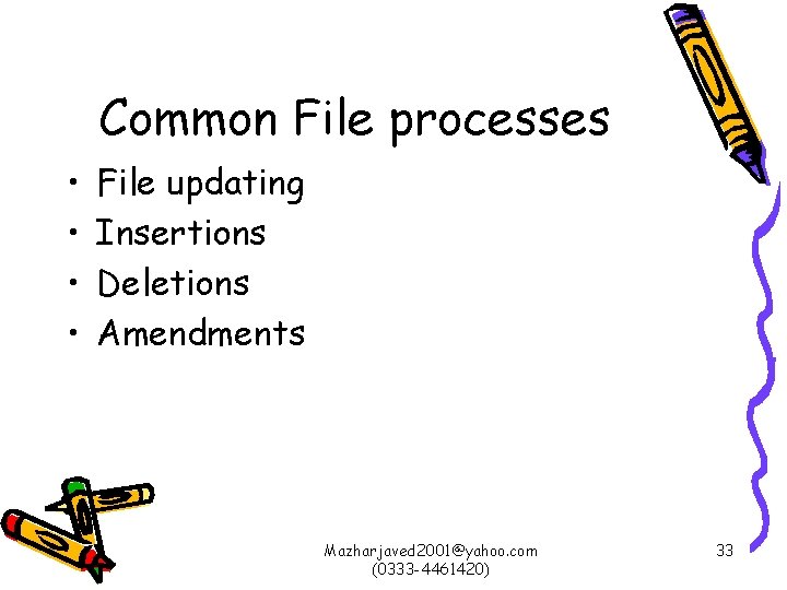 Common File processes • • File updating Insertions Deletions Amendments Mazharjaved 2001@yahoo. com (0333