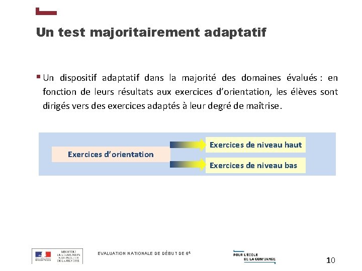 Un test majoritairement adaptatif § Un dispositif adaptatif dans la majorité des domaines évalués