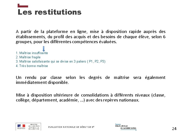 Les restitutions A partir de la plateforme en ligne, mise à disposition rapide auprès