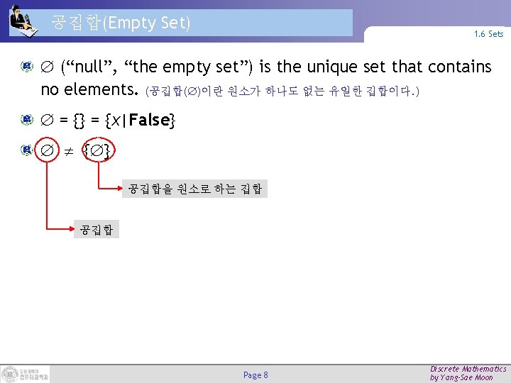 공집합(Empty Set) 1. 6 Sets (“null”, “the empty set”) is the unique set that