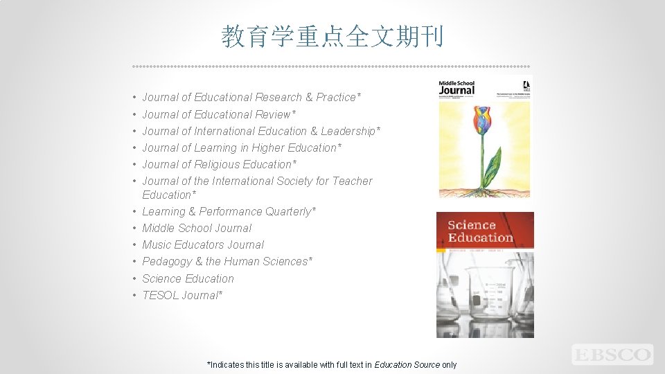 教育学重点全文期刊 • • • Journal of Educational Research & Practice* • • • Learning