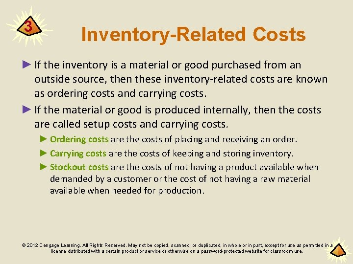 3 Inventory-Related Costs ► If the inventory is a material or good purchased from