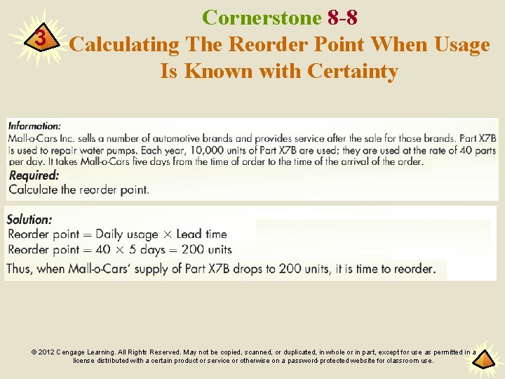Cornerstone 8 -8 3 Calculating The Reorder Point When Usage Is Known with Certainty