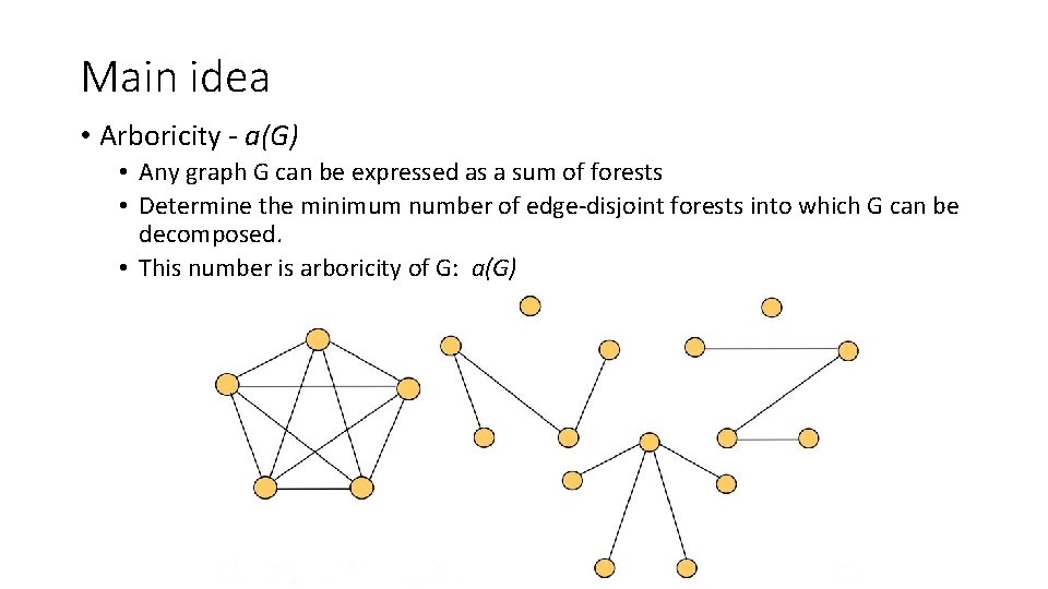 Main idea • Arboricity - a(G) • Any graph G can be expressed as