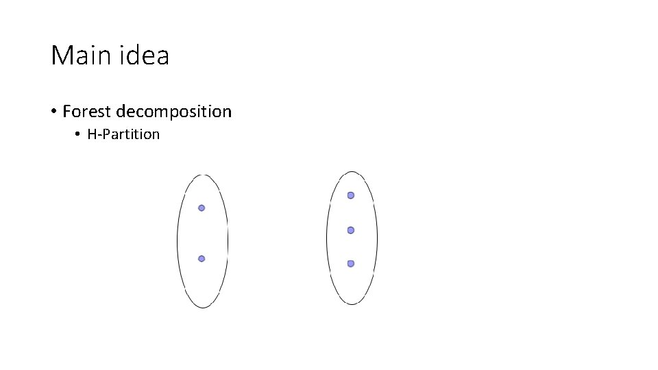 Main idea • Forest decomposition • H-Partition 