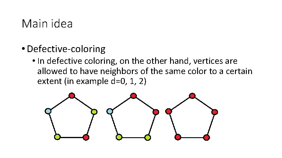 Main idea • Defective-coloring • In defective coloring, on the other hand, vertices are