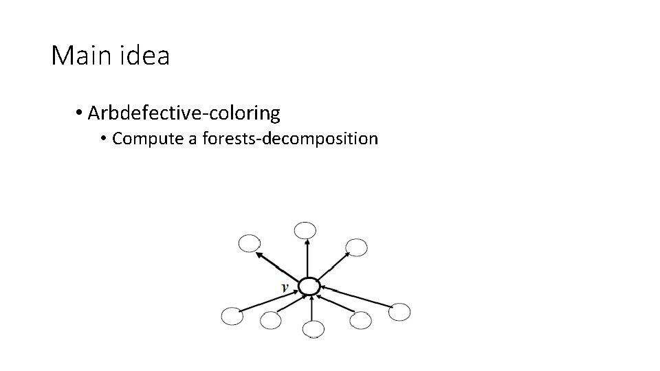 Main idea • Arbdefective-coloring • Compute a forests-decomposition 