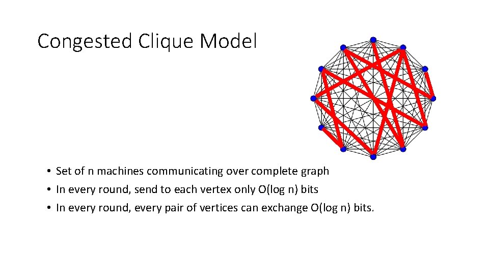 Congested Clique Model • Set of n machines communicating over complete graph • In