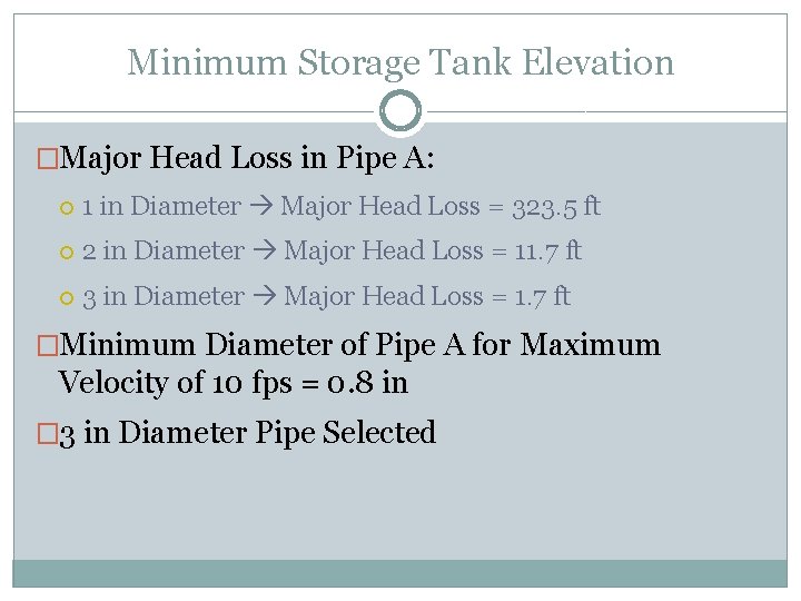 Minimum Storage Tank Elevation �Major Head Loss in Pipe A: 1 in Diameter Major