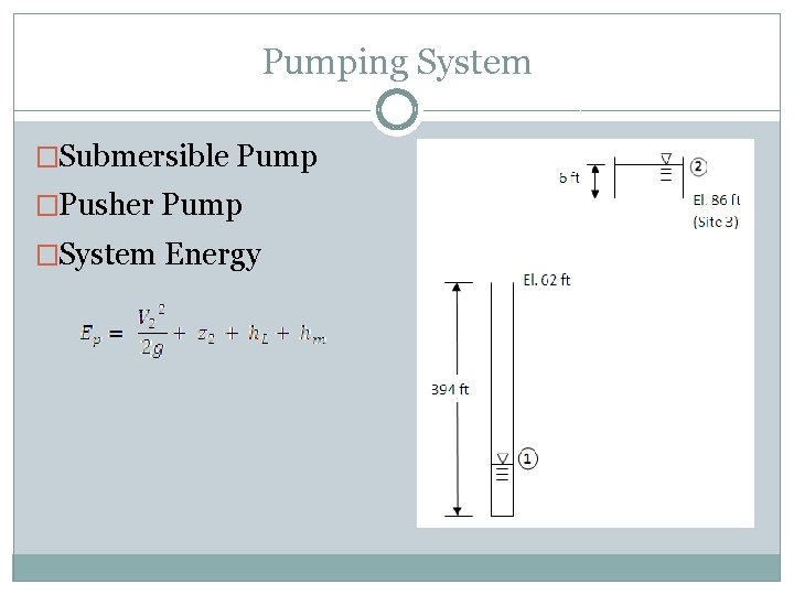Pumping System �Submersible Pump �Pusher Pump �System Energy 
