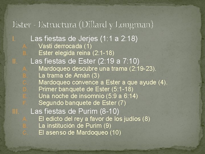 Ester - Estructura (Dillard y Longman) Las fiestas de Jerjes (1: 1 a 2: