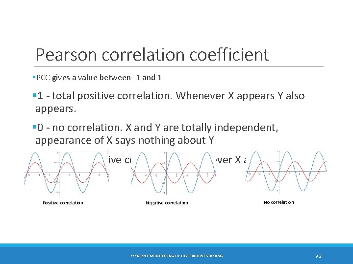 Pearson correlation coefficient §PCC gives a value between -1 and 1 § 1 -