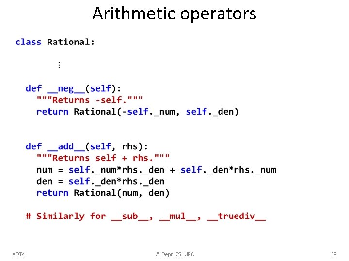 Arithmetic operators ADTs © Dept. CS, UPC 28 