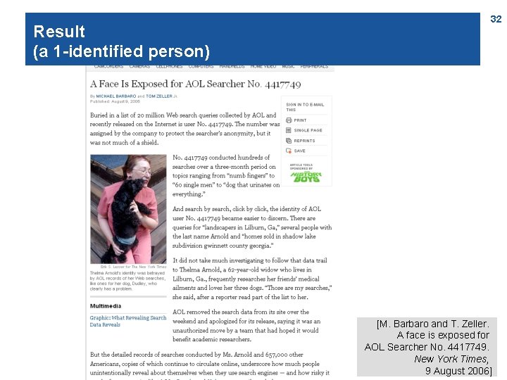 Result (a 1 -identified person) 32 [M. Barbaro and T. Zeller. A face is
