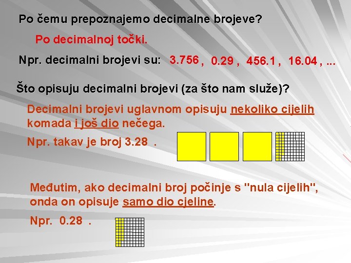 Po čemu prepoznajemo decimalne brojeve? Po decimalnoj točki. Npr. decimalni brojevi su: 3. 756