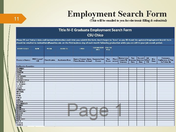 11 Employment Search Form (This will be emailed to you for electronic filling &