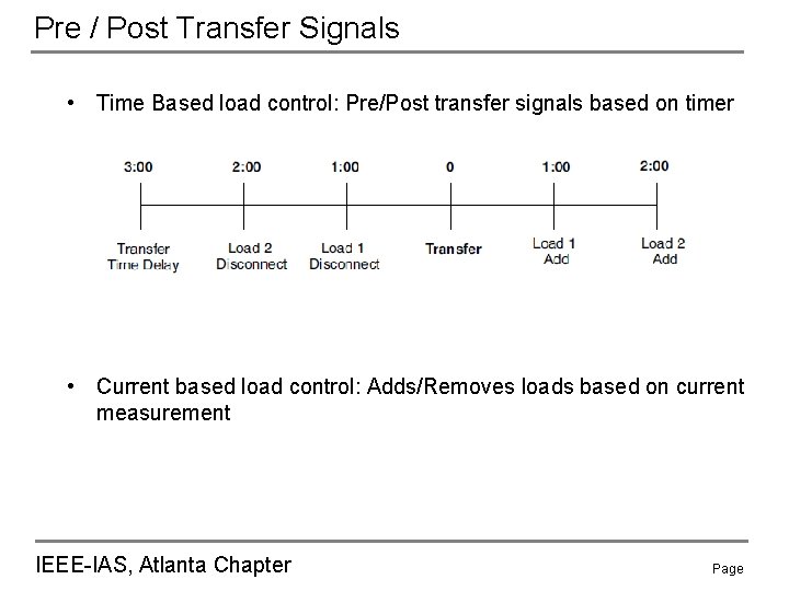 Pre / Post Transfer Signals • Time Based load control: Pre/Post transfer signals based
