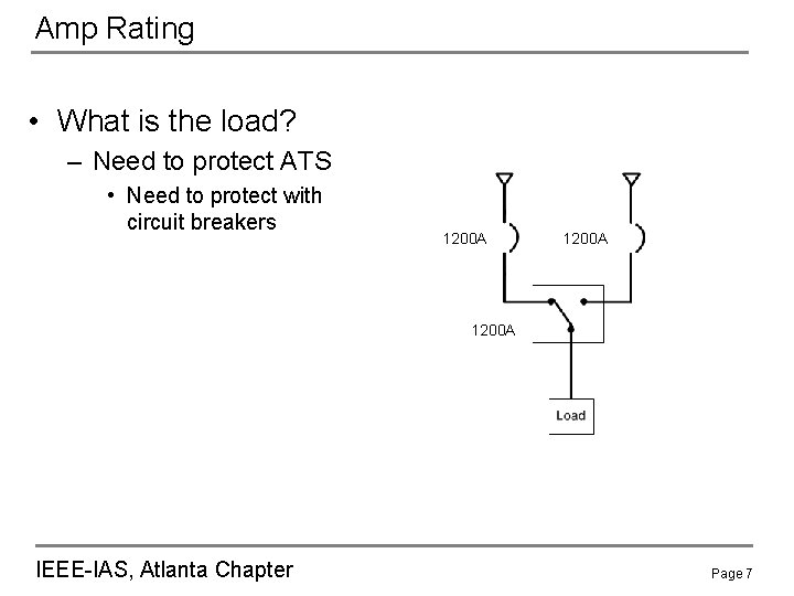 Amp Rating • What is the load? – Need to protect ATS • Need