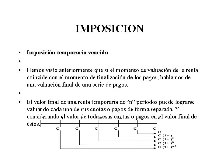 IMPOSICION • Imposición temporaria vencida • • Hemos visto anteriormente que si el momento