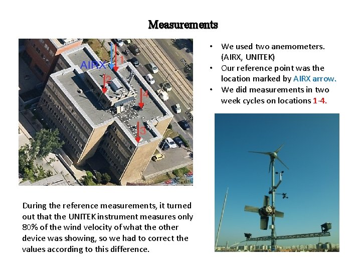 Measurements • We used two anemometers. (AIRX, UNITEK) • Our reference point was the