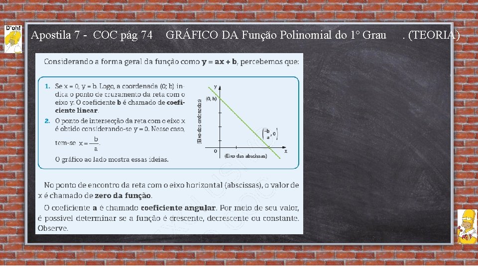 Apostila 7 - COC pág 74 GRÁFICO DA Função Polinomial do 1º Grau .