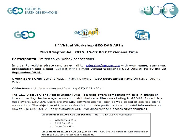 Virtual Workshop GEO DAB API’s 