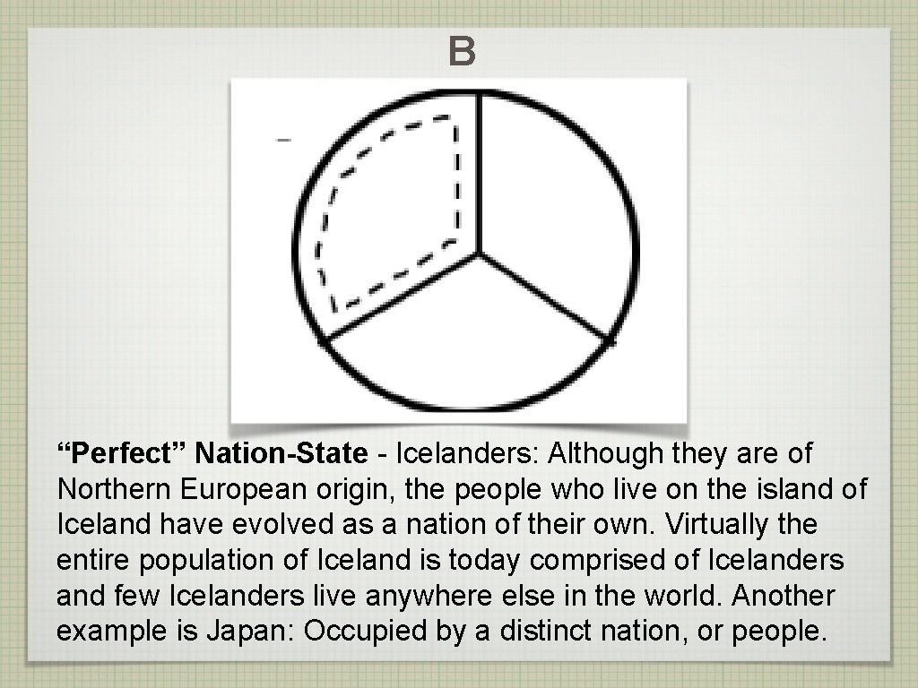 B “Perfect” Nation-State - Icelanders: Although they are of Northern European origin, the people