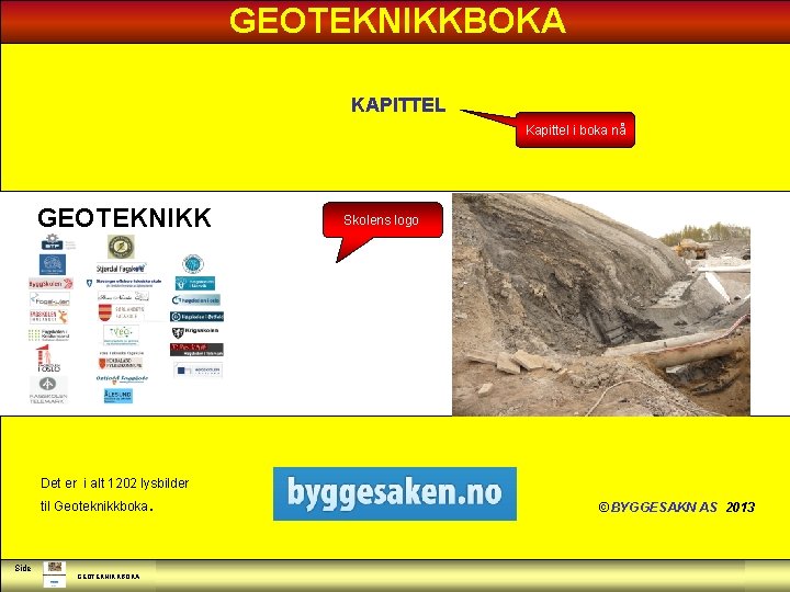 GEOTEKNIKKBOKA KAPITTEL Kapittel i boka nå GEOTEKNIKK Skolens logo Det er i alt 1202