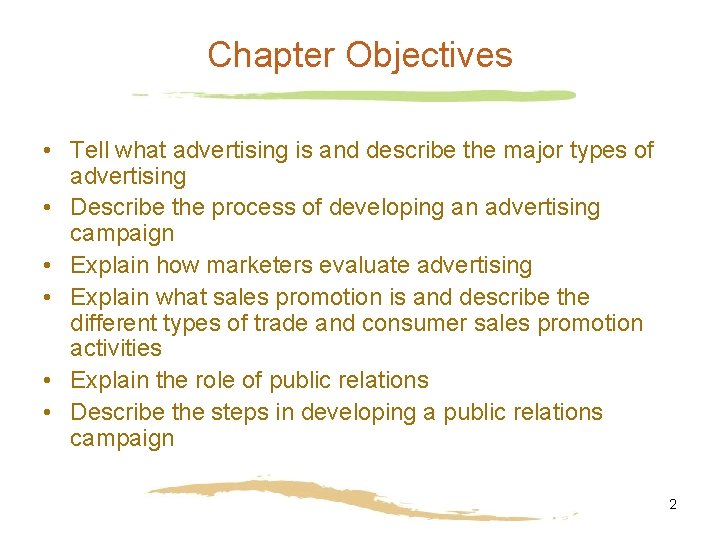 Chapter Objectives • Tell what advertising is and describe the major types of advertising