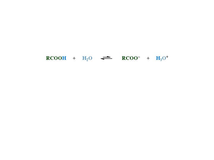 RCOOH + Ka H 2 O = RCOO– [RCOO–] [H 3 O+] [RCOOH] +