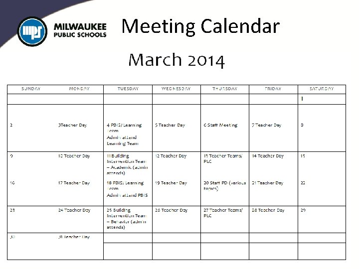 Meeting Calendar 