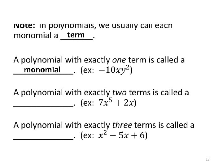 term monomial 18 