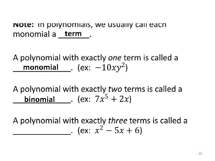 term monomial binomial 19 