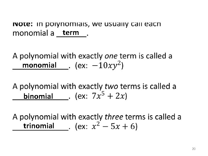 term monomial binomial trinomial 20 
