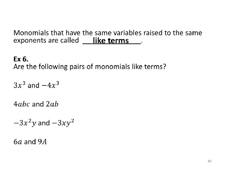 like terms 40 