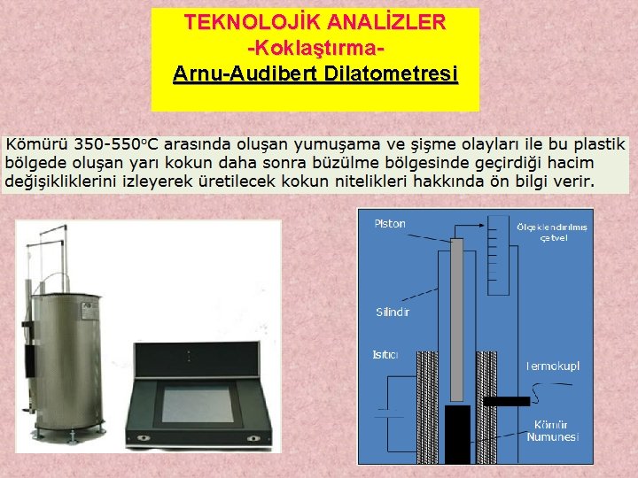 TEKNOLOJİK ANALİZLER -Koklaştırma. Arnu-Audibert Dilatometresi 