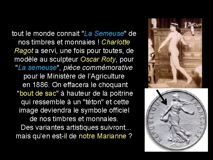 tout le monde connait "La Semeuse" de nos timbres et monnaies ! Charlotte Ragot